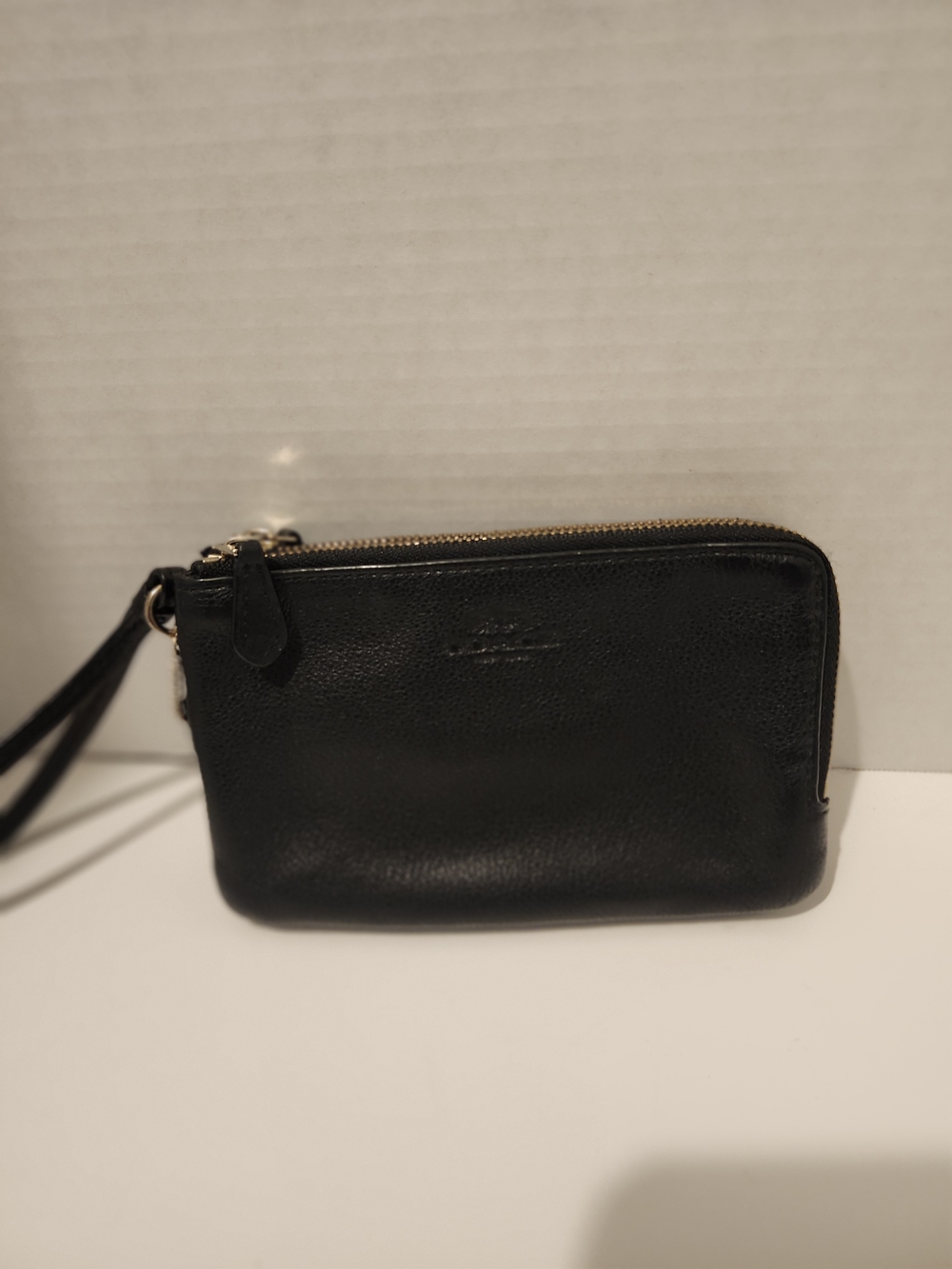 Coach Black Leather Wristlet Clutch with Gold Zip